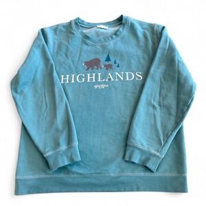 Spartina 449 Highlands Sweatshirt Teal Blue Bear Graphic Pullover Women's Medium